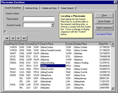 Placename Gazetteer dialogue